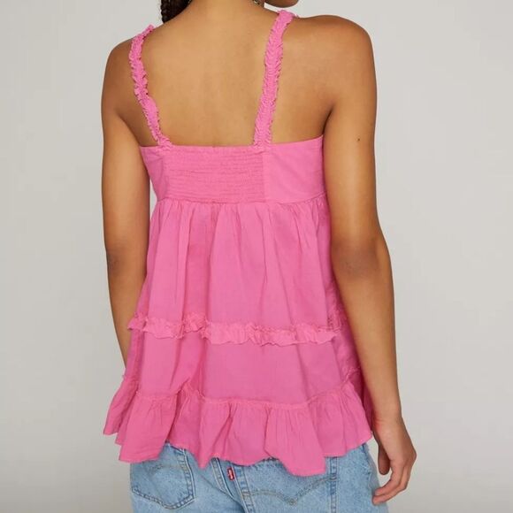 Floaty Kimchi Blue pink tunic Tiered babydoll top size L NWT - Picture 2 of 5